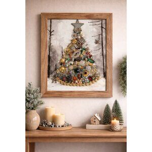 Designs By Betty Label Signed Jewelry Art Christmas Tree Wall Decor 14" X 17